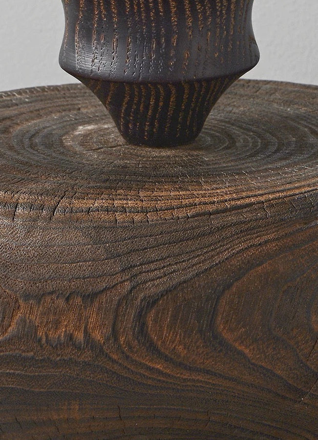 Wabi-sabi Hand-carved Solid Wood Table Lamp - Japandi Lighting for Console Bedside Living Room