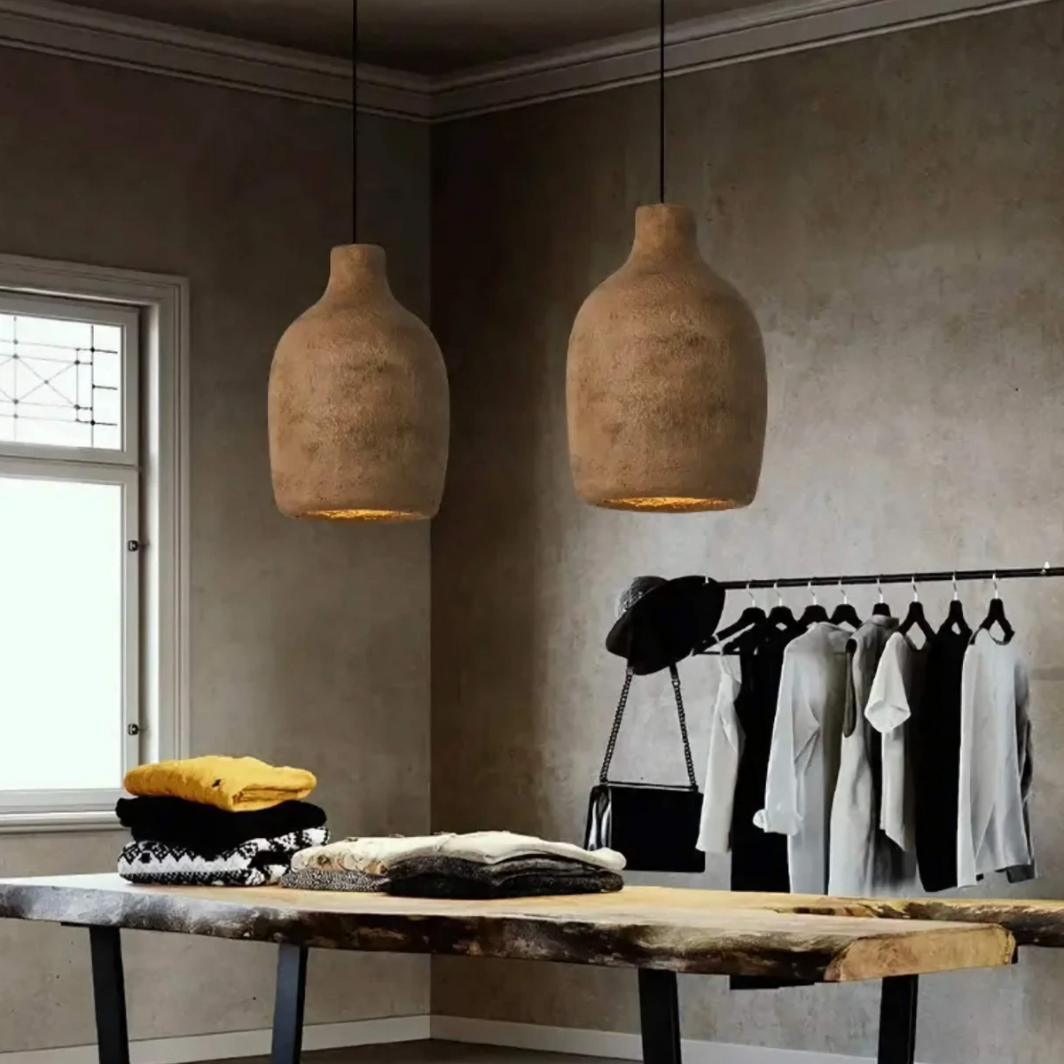Resin Pendant Light for Dining Table or Bedroom | Wabi-sabi Earth Tone Shade in Brown Gray 11.8 Inch Casalola Lights