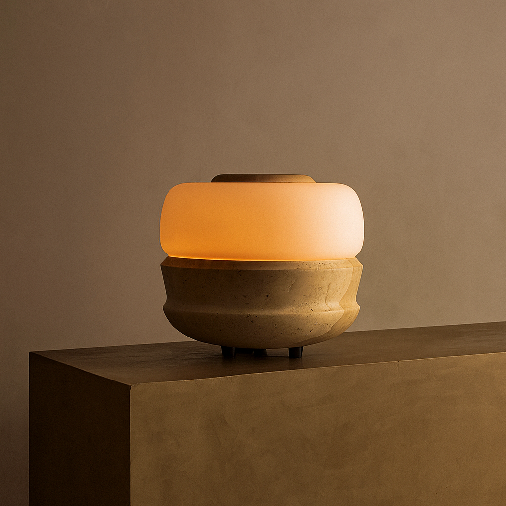 Wabi-sabi Travertine Lamp Marble Table | Japandi Lamps for Console Bedside Living Room