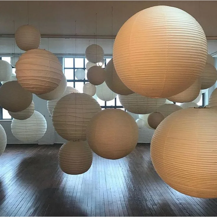 Round Washi Paper Lantern Pendant | Extra Long Cable for a Stairwell Even Glow Seven Sizes Japandi Casalola Lights