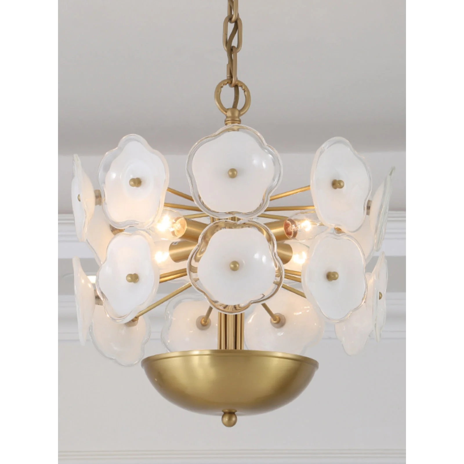 White Glass Floral Chandelier for Living Room Kitchen - Exclusive Designs
