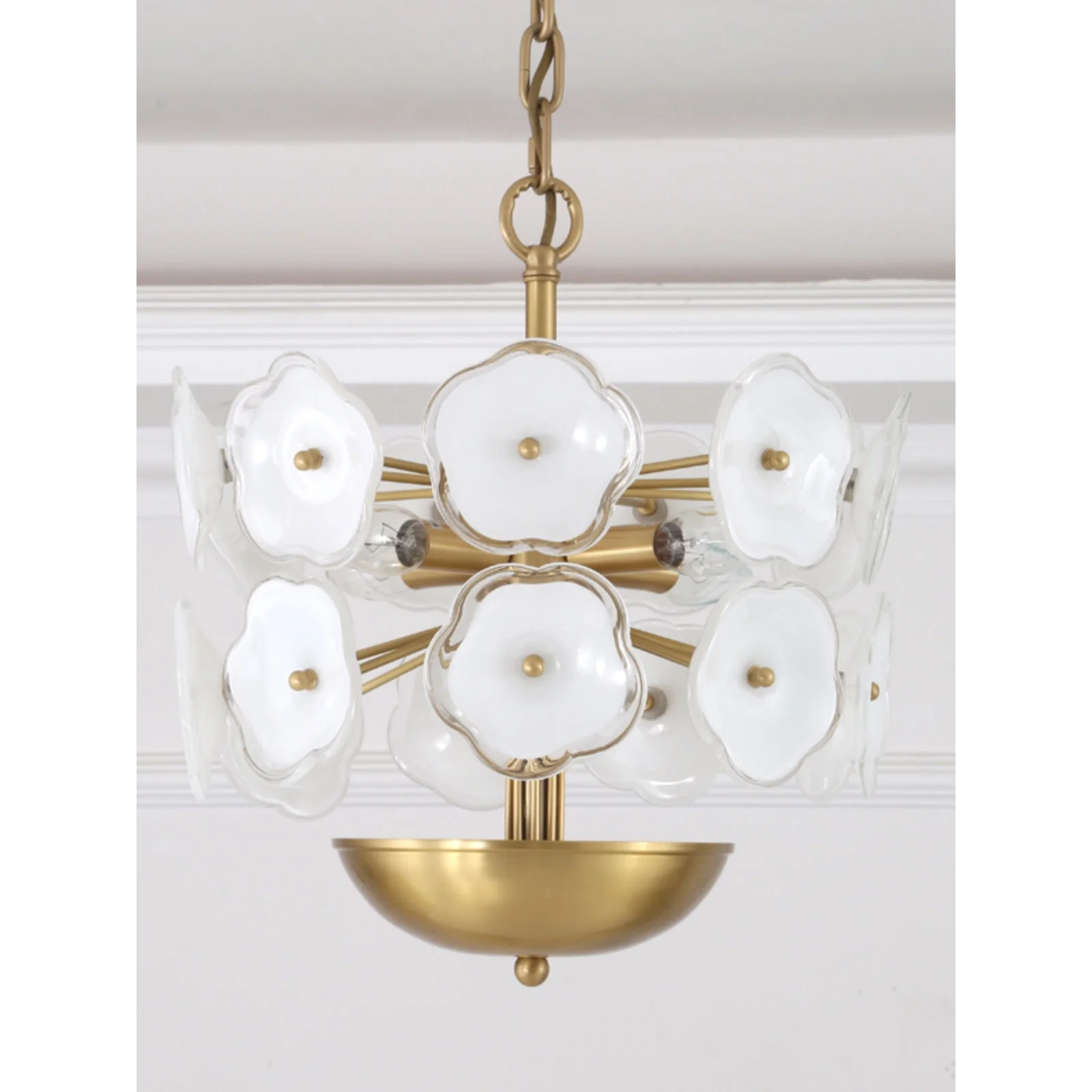 White Glass Floral Chandelier for Living Room Kitchen - Exclusive Designs