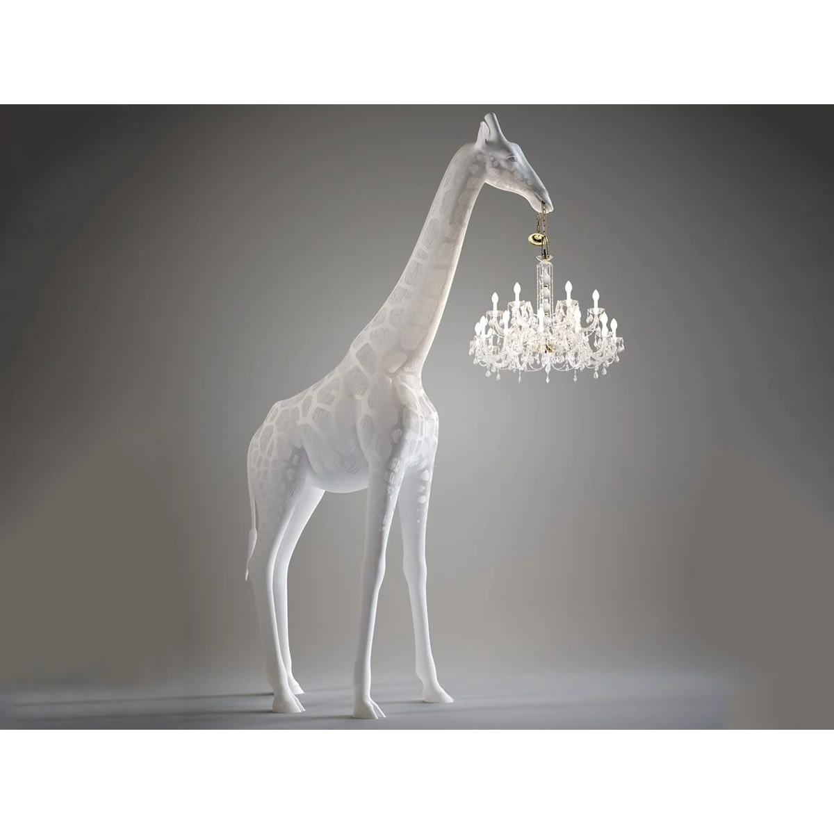 Tall Floor Lamp for Living Room Stairs | Sculpture with Crystal Chandelier | White Giraffe