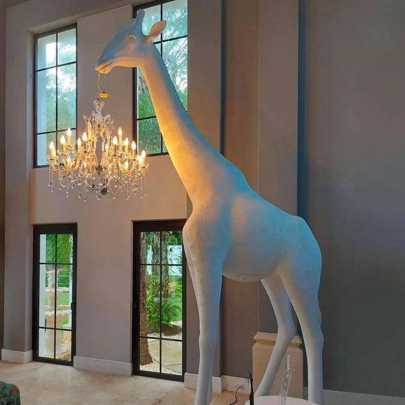 Tall Floor Lamp for Living Room Stairs | Sculpture with Crystal Chandelier | White Giraffe