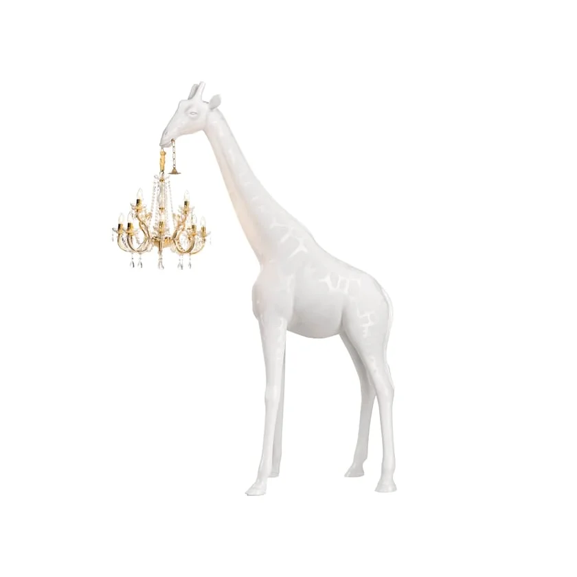 Tall Floor Lamp for Living Room Stairs | Sculpture with Crystal Chandelier | White Giraffe