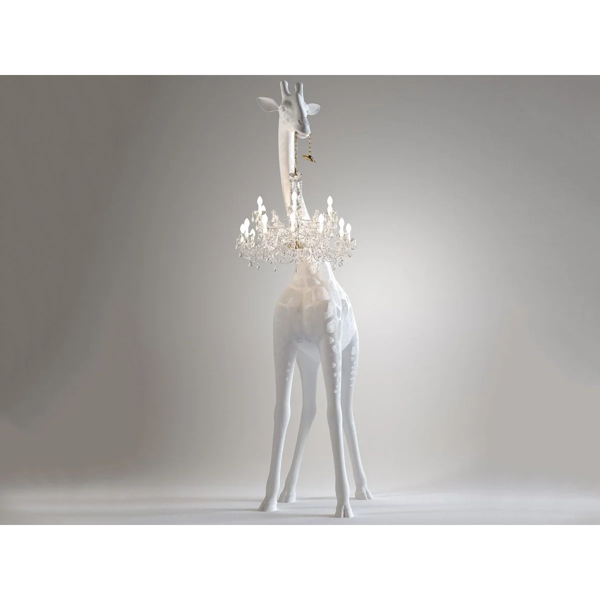 Tall Floor Lamp for Living Room Stairs | Sculpture with Crystal Chandelier | White Giraffe