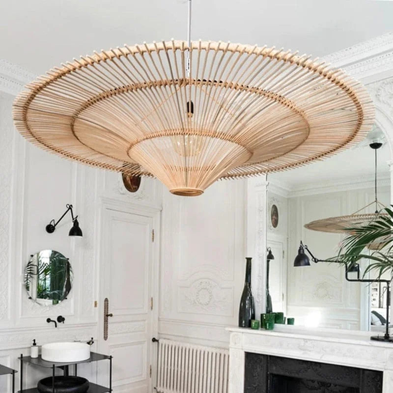 Hand Woven Wicker Pendant Brown or Beige | Patterned Shadows 1 to 3 Bulbs for Enough Light Sizes Casalola Lights Luxury