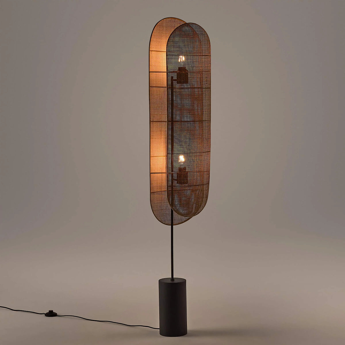 Wicker Floor Lamp Black Steel Frame | 2 Light Tall Woven Shade E26/e27 Dimmable Option Japandi Casalola Lights Luxury