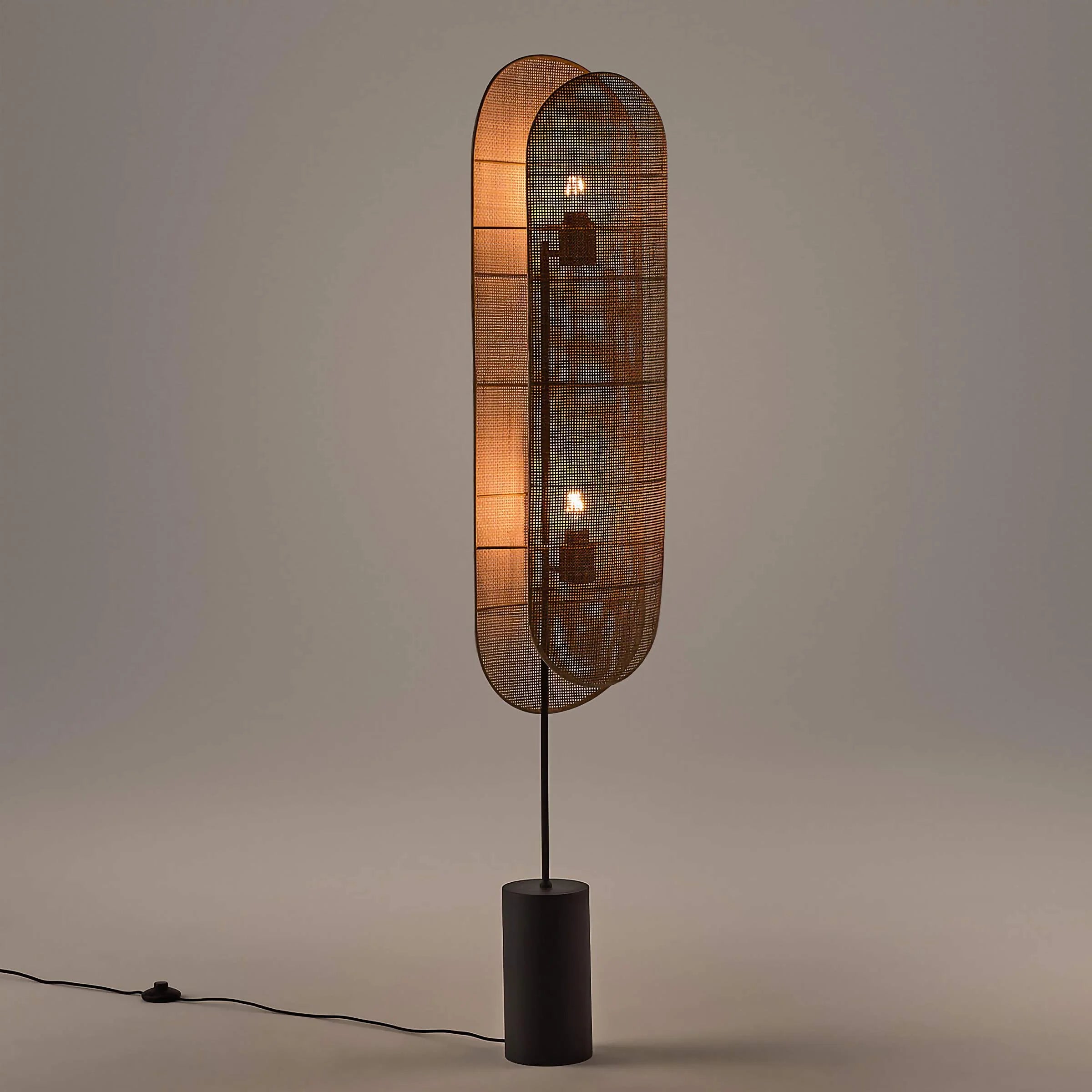 Wabi Sabi Floor Lamp in Woven Rattan for Living Room – Sculptural Lighting with Warm Ambient Glow