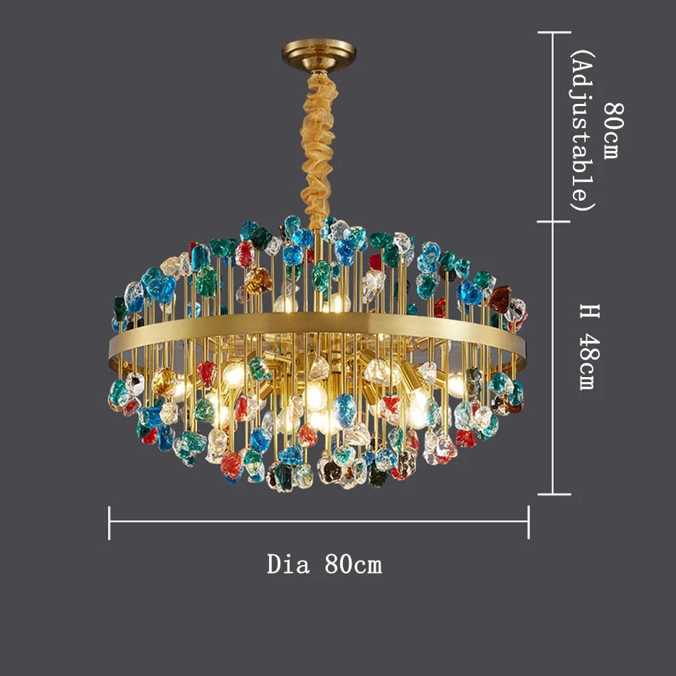 Multicolor Glass Stone Chandelier in Gold Iron | Luxury Modern Ceiling Light for Dining Room & Living Casalolalights