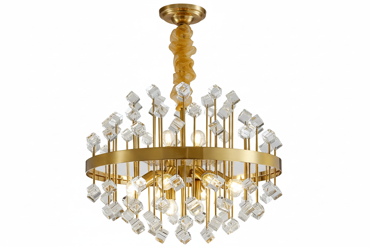 Multicolor Glass Stone Chandelier in Gold Iron | Luxury Modern Ceiling Light for Dining Room & Living Casalolalights
