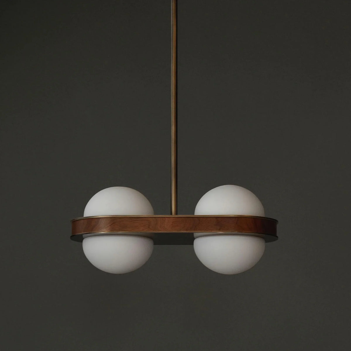 Wood and Brass Pendant Light for Dining Room or Kitchen Island | 26 Inch Ring Four Opal Glass Globes Casalola Lights