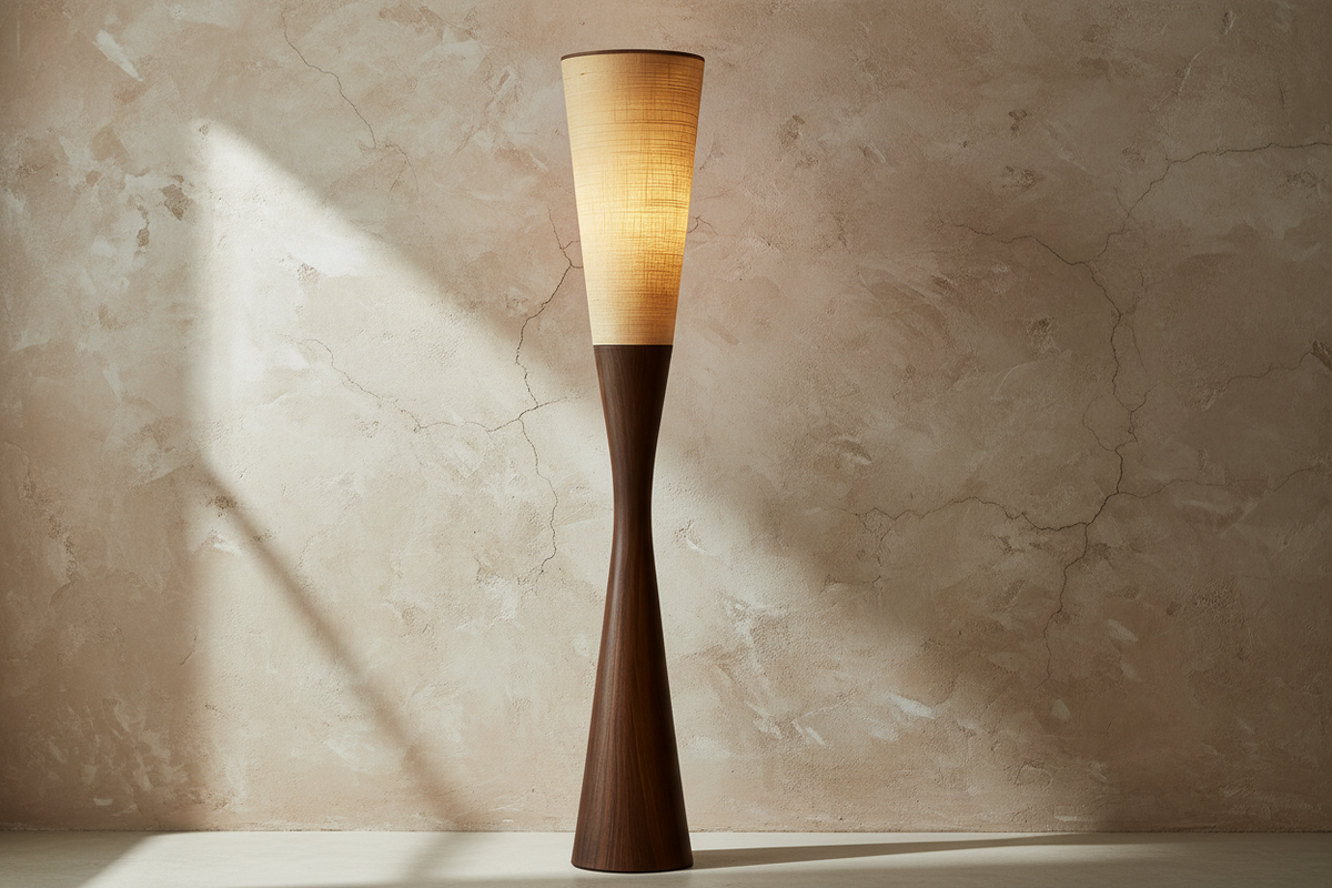 Solid Wood Floor Lamp Linen Shade | Slim 30cm Profile 162cm Tall Bedside or Sofa Dimmable Option Casalola Lights Luxury