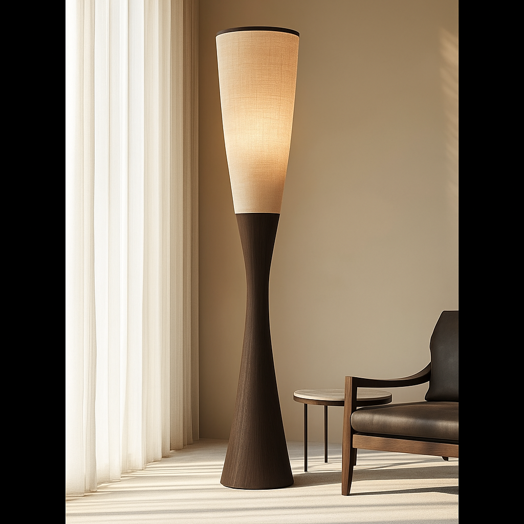 Solid Wood Floor Lamp Linen Shade | Slim 30cm Profile 162cm Tall Bedside or Sofa Dimmable Option Casalola Lights Luxury