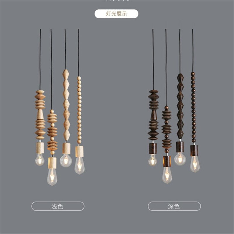 Wooden Geometric Beads String Pendant Lamp - Lamps