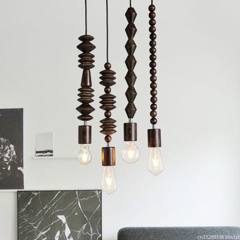 Wooden Geometric Beads String Pendant Lamp - Lamps