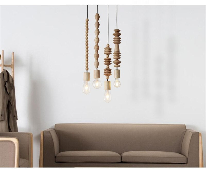 Wooden Geometric Beads String Pendant Lamp - Lamps