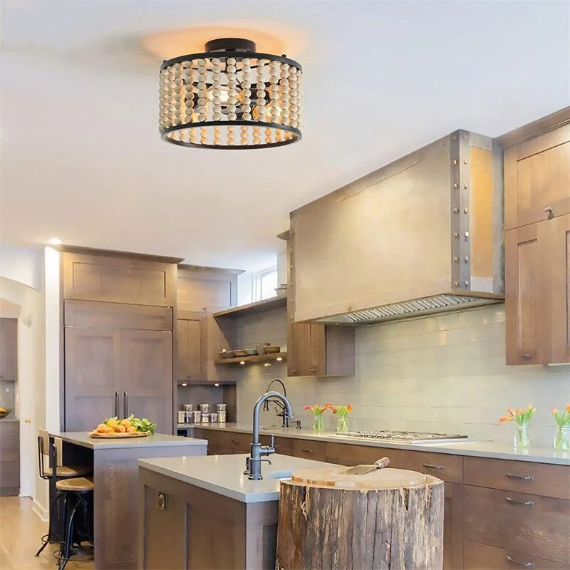 Wooden Bead Ceiling Lamp 32cm | Handcrafted Natural Pendant Cottagecore Rustic Bedroom & Hallway Casalolalights Luxury
