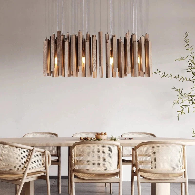 Wood Beam Pendant Light – Rustic Linear Chandelier for Dining Room Kitchen or Living