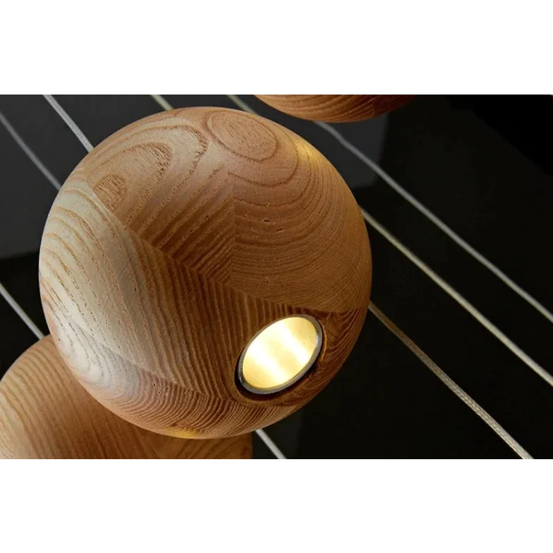 Wood Log Pendant Light with 10 Cm Ball – Adjustable Cable Cluster for Kitchen Island Dining Room & Stairwell