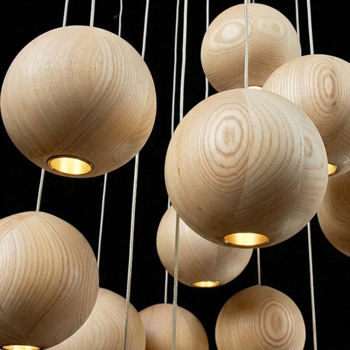 Wood Sphere Pendant Light | Turned Log & Ball Cluster Japandi Kitchen Island Dining Stairwell Casalolalights Luxury