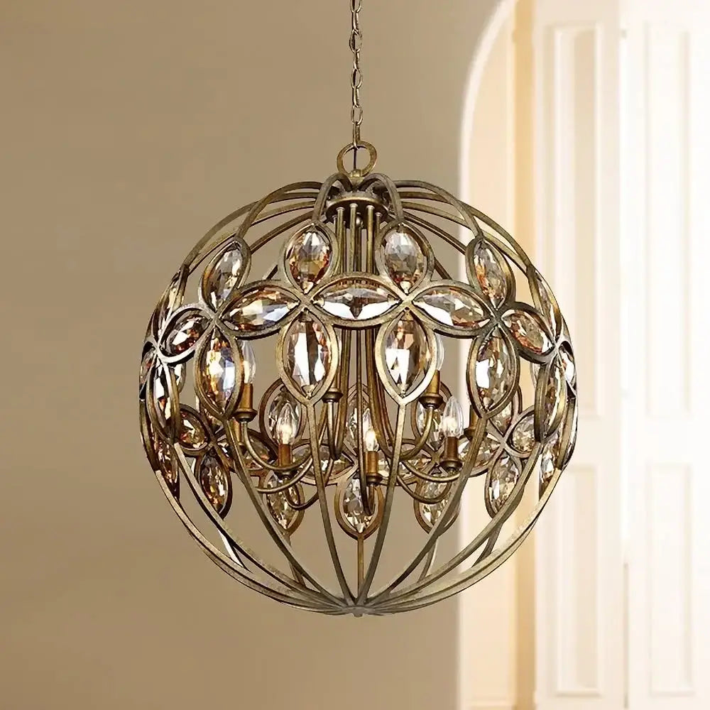 Wrought Iron Crystal Globe Pendant Light for Patio or Entrance | Casalola Lights - Lamps