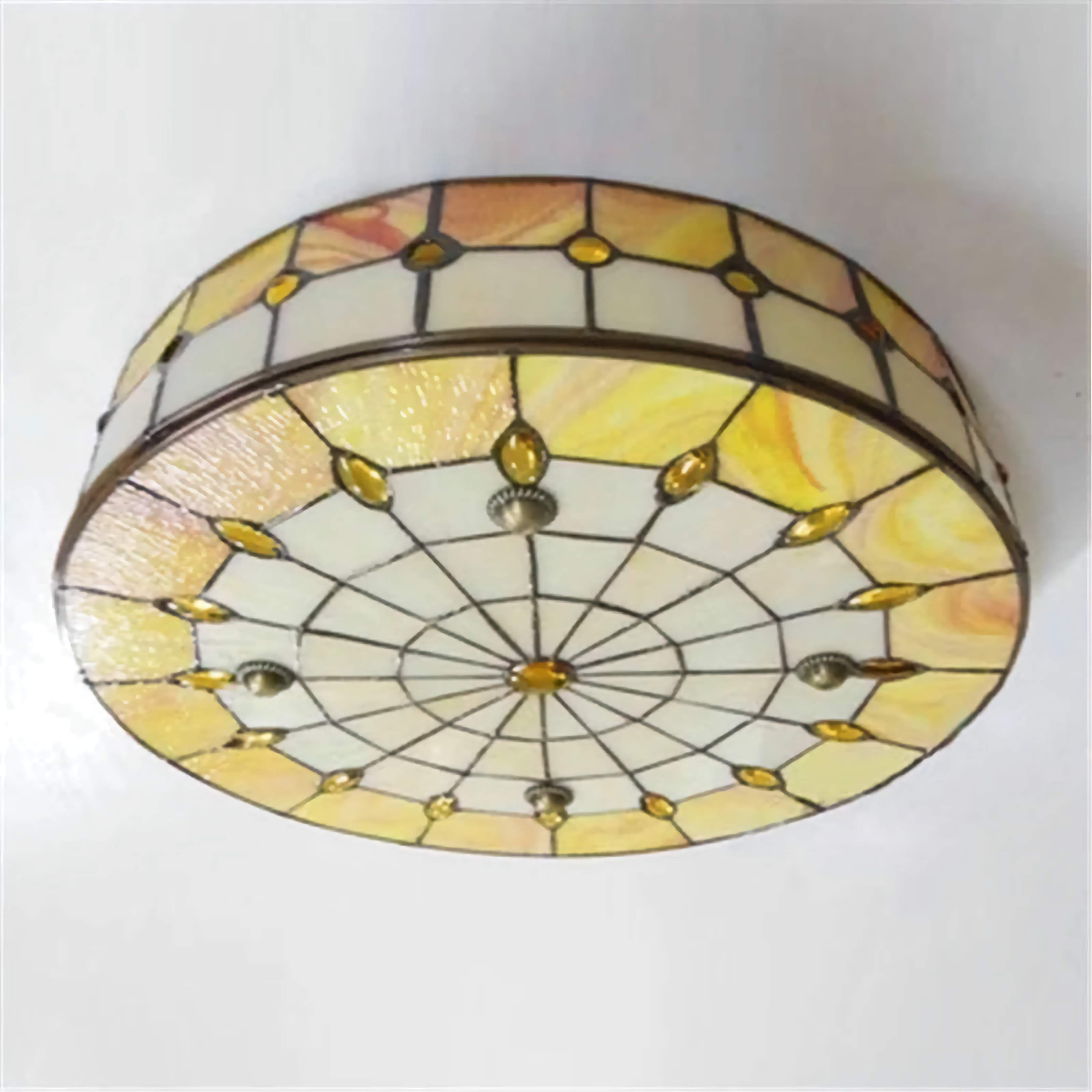 Yellow Tiffany-style Ceiling Lamps Flush Mounts Art Nouveau Decor