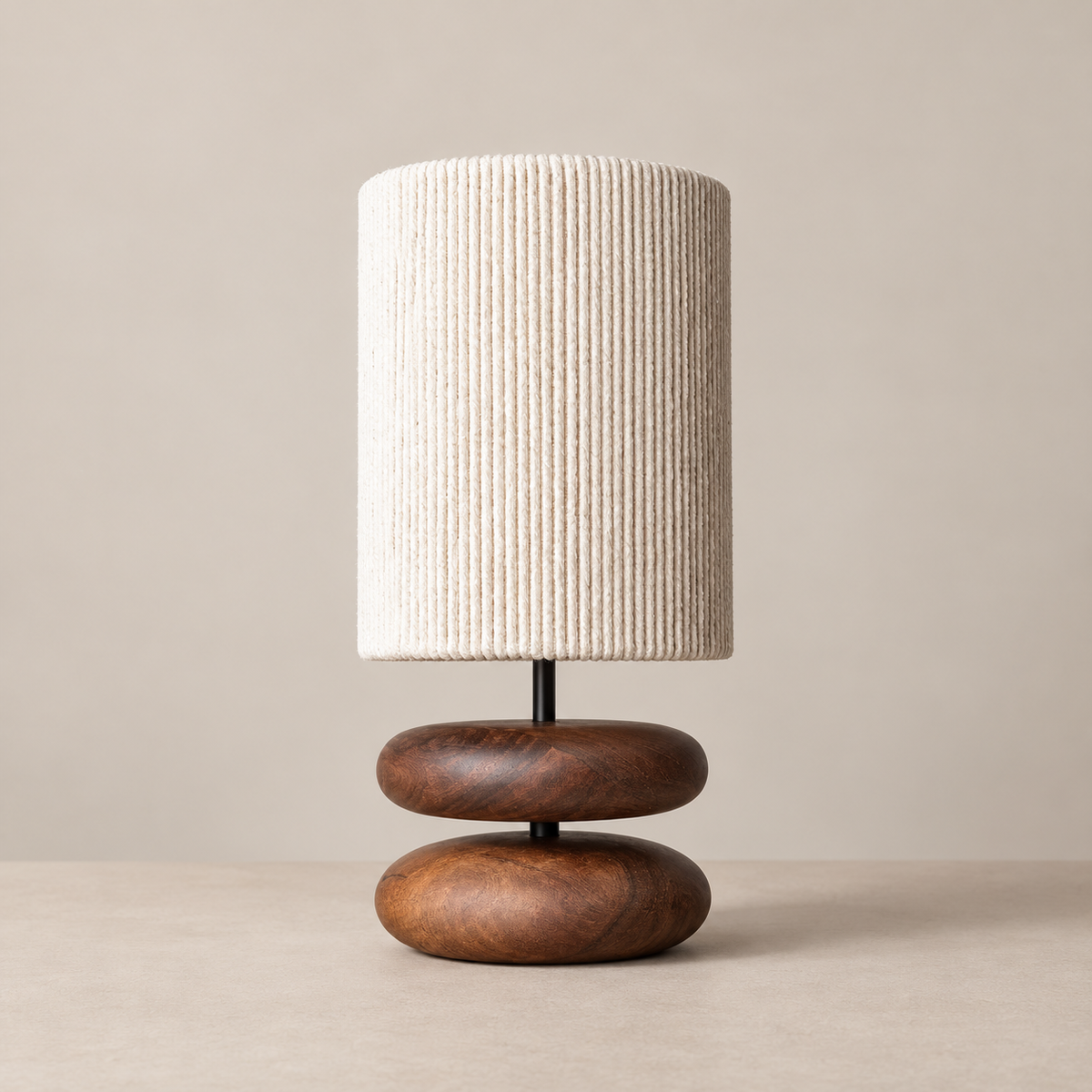 Zen walnut table lamp switched off on a beige background
