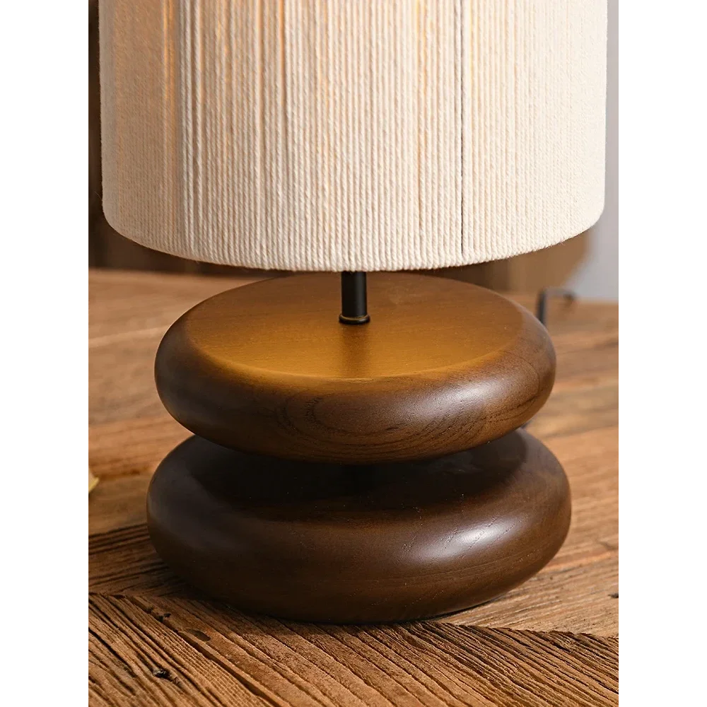 Wood Bedside Table Lamp for Bedroom and Nightstand | Log or Walnut Fabric Shade Zen Dimmable Option Casalola Lights