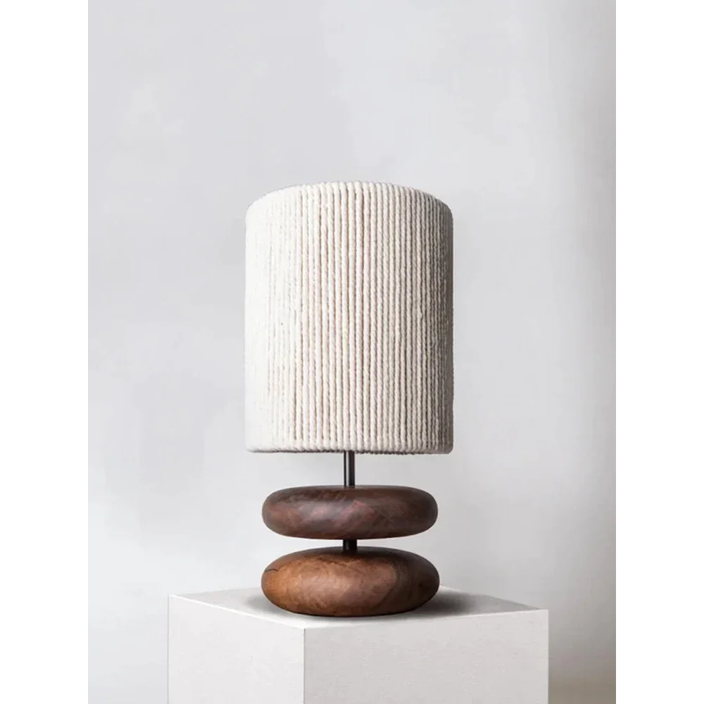 Wood Bedside Table Lamp for Bedroom and Nightstand | Log or Walnut Fabric Shade Zen Dimmable Option Casalola Lights