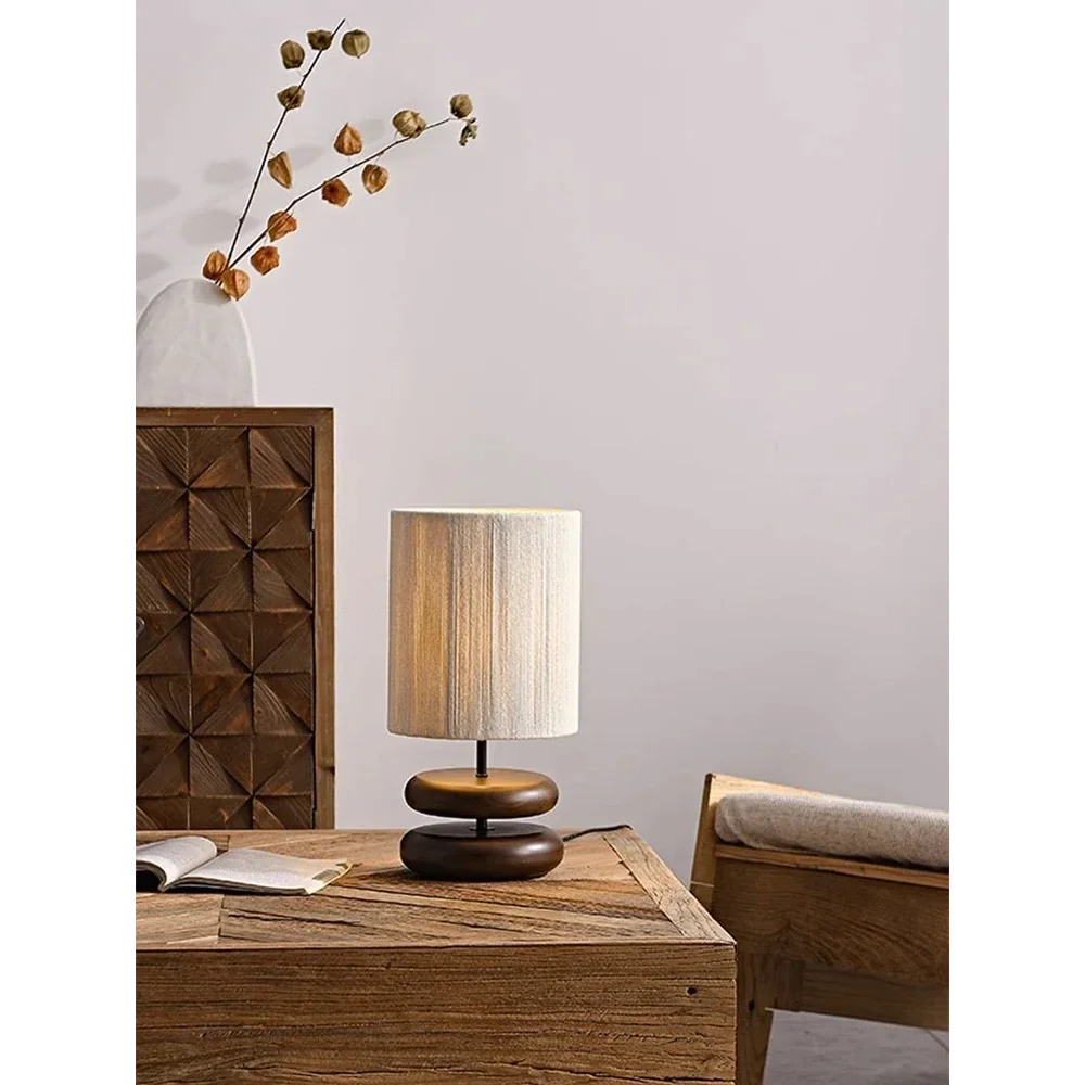 Wood Bedside Table Lamp for Bedroom and Nightstand | Log or Walnut Fabric Shade Zen Dimmable Option Casalola Lights