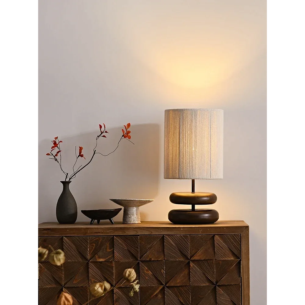Wood Bedside Table Lamp for Bedroom and Nightstand | Log or Walnut Fabric Shade Zen Dimmable Option Casalola Lights