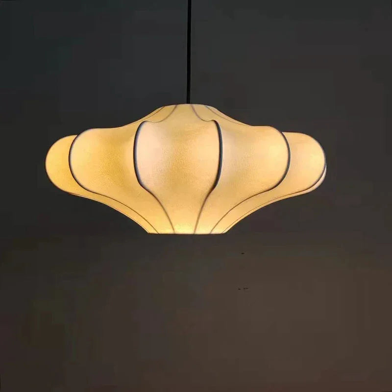 Minimalist Silk Pendant Lamp White Japandi Lamps for Living Room Bedroom