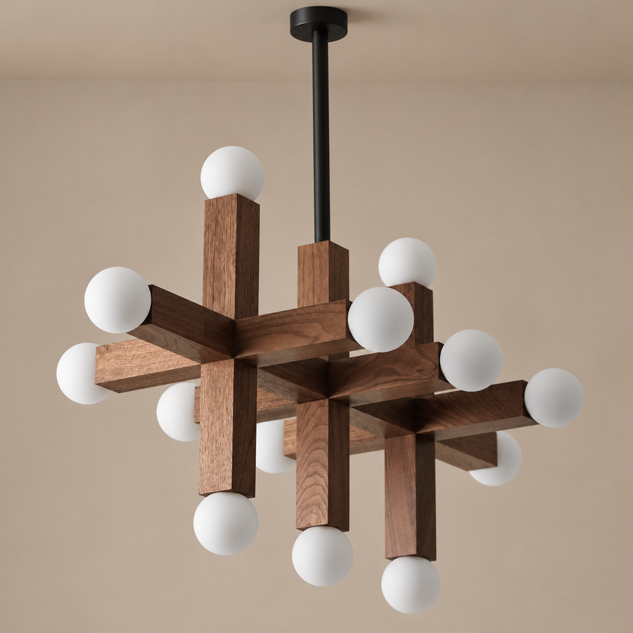 3-Link Wood & Glass Chandelier