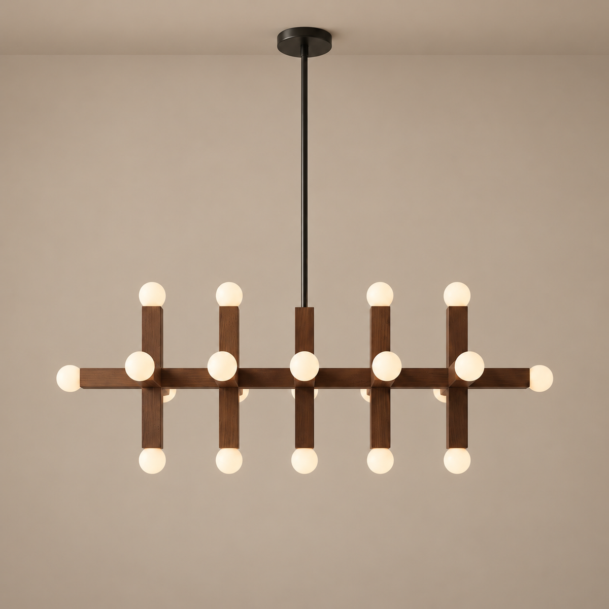 5-Link Walnut & Glass Chandelier