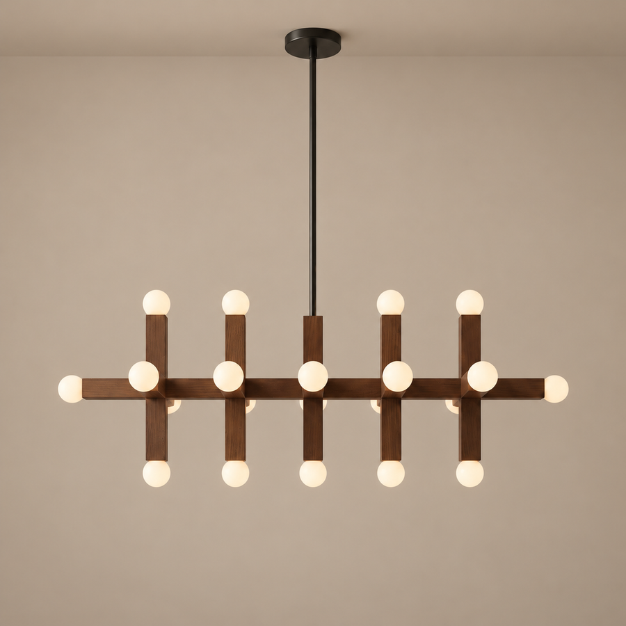 5-Link Walnut & Glass Chandelier