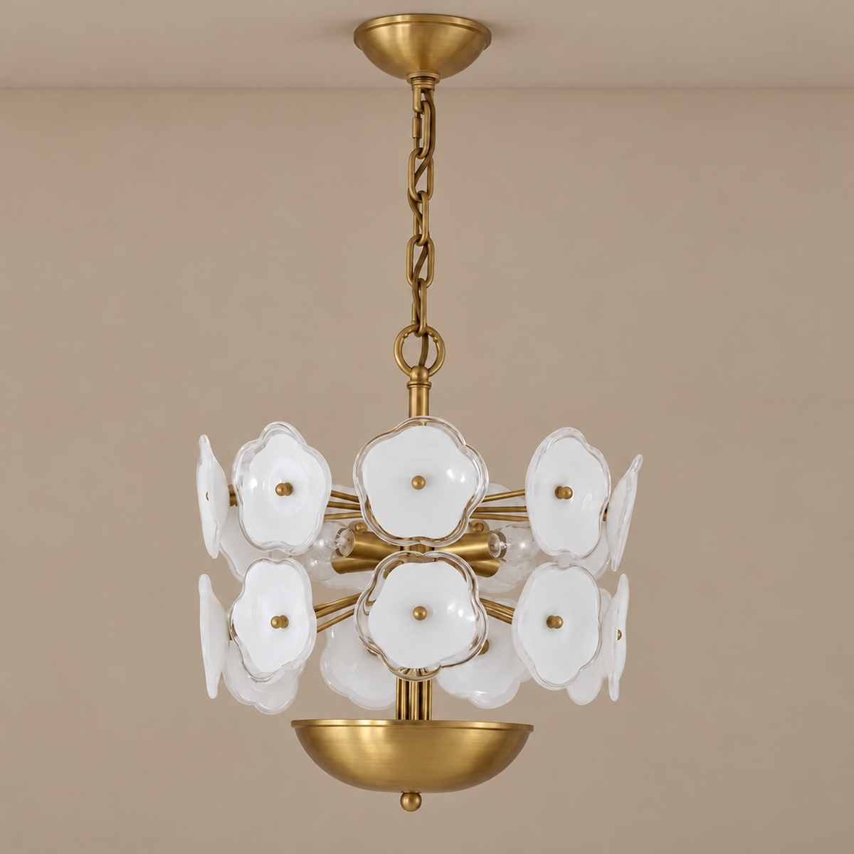 Flower Glass Chandelier | White & Brass | CLZQ0255