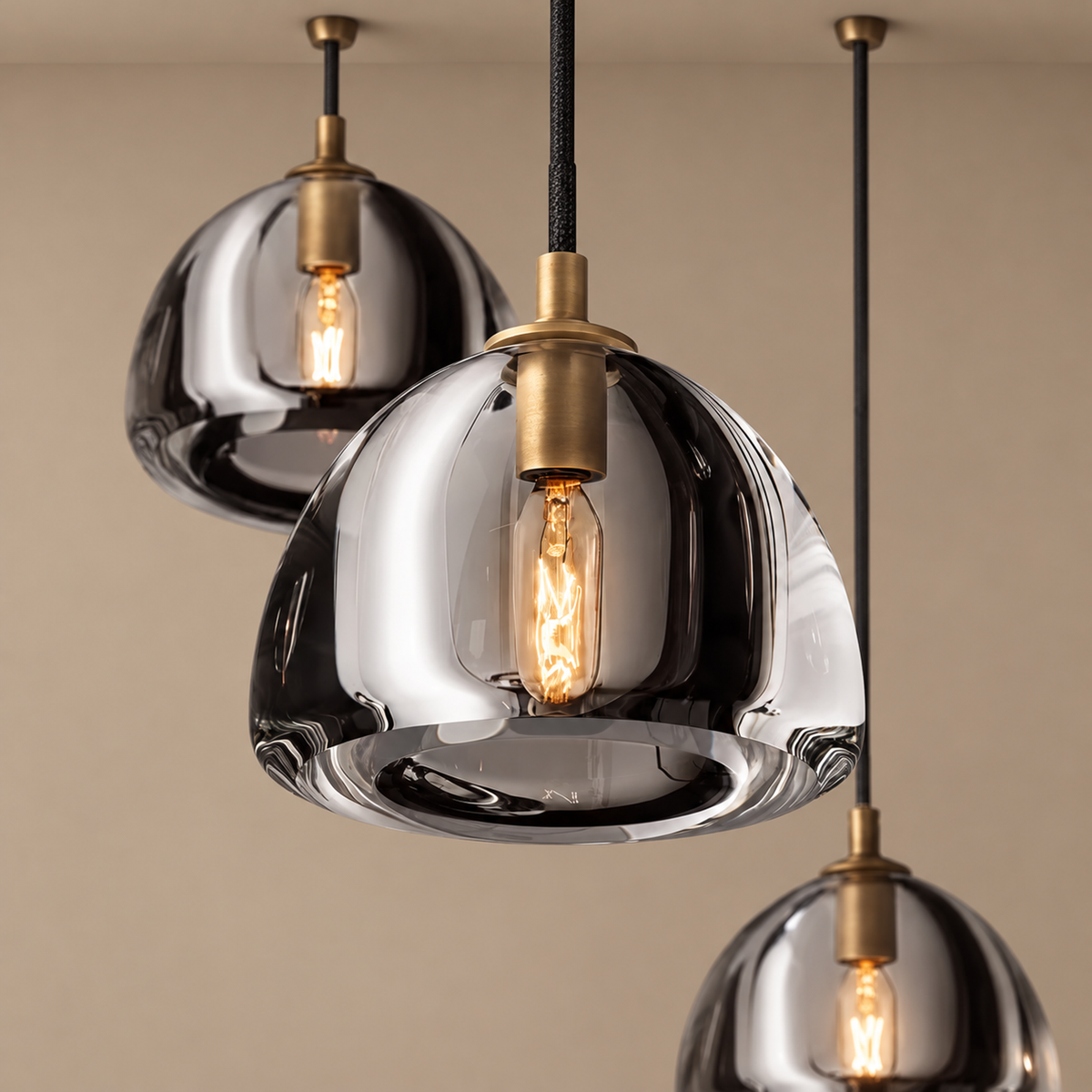 Black Glass Pendant | Brass Accents | CLH854WB