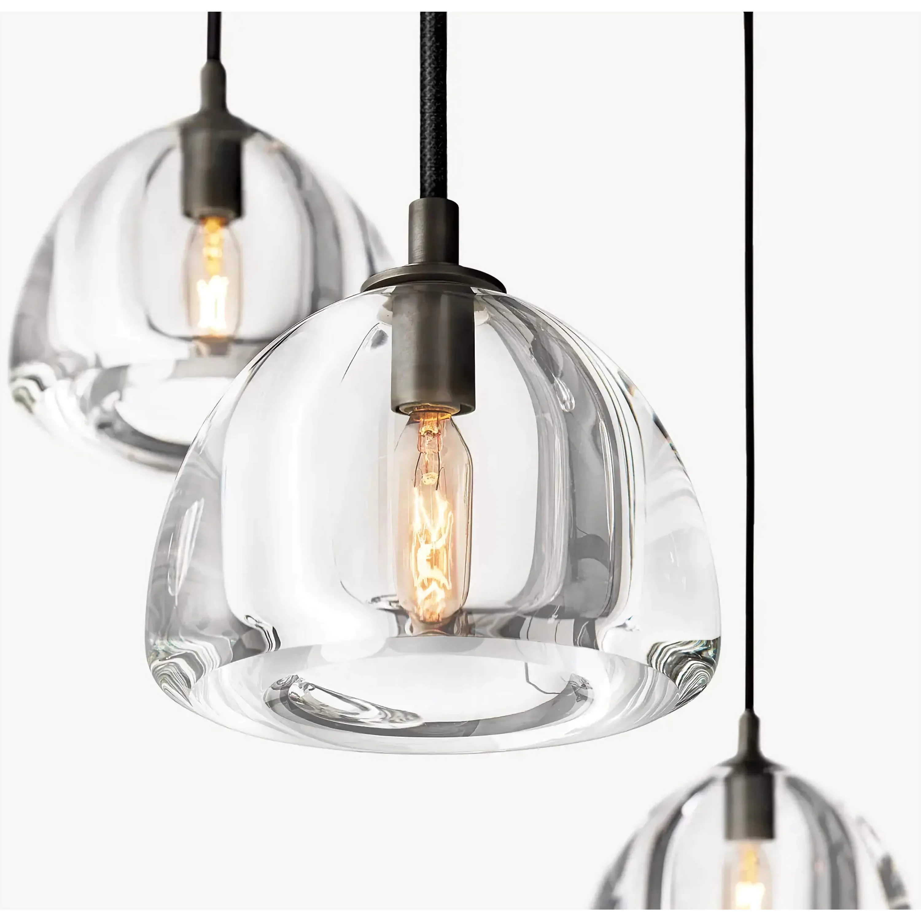 Brass Arched 13 Light Chandelier | Clear Glass Dome Pendant Fixture | Modern Statement for Staircase or Dining Room