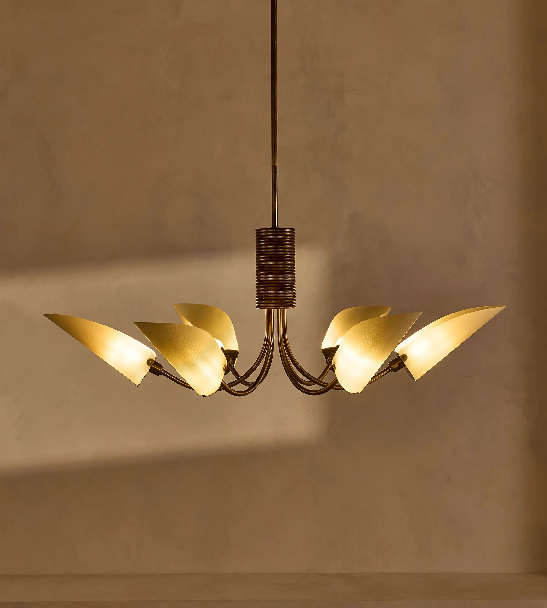SCULPTURAL BRASS & FABRIC 6-LIGHT CHANDELIER