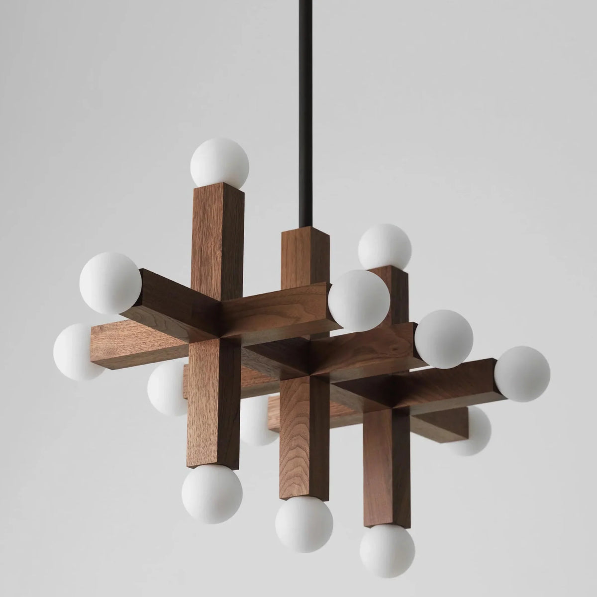 Wood & Opal Glass Grid Chandelier | 13-light Architectural Wood-beam Japandi Dining Foyer Casalolalights Luxury Lamps