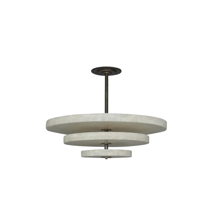 Tiered Alabaster Disc Dining Room Chandelier | Modern Semi Flush Ceiling Light Statement Fixture Architectural Accent