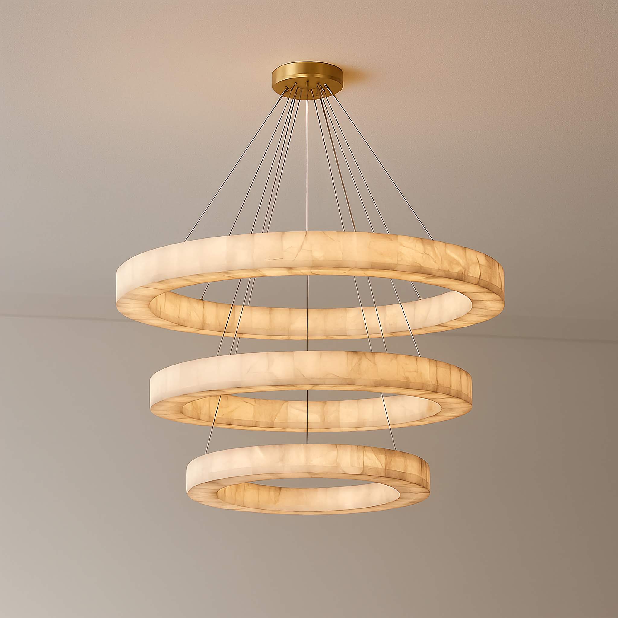 Rivage 3-tier Alabaster Ring Chandelier | Luxury for Stairs Hotels Dining Room Office