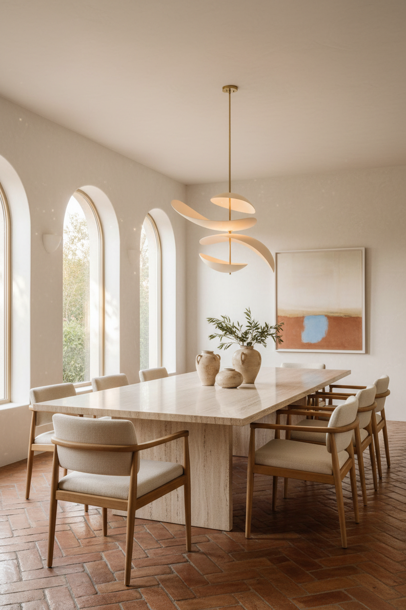 Four Blade Plaster Chandelier Brass Stem | Full from Every Side Living Room or Large Table Wabi Sabi Casalola Lights