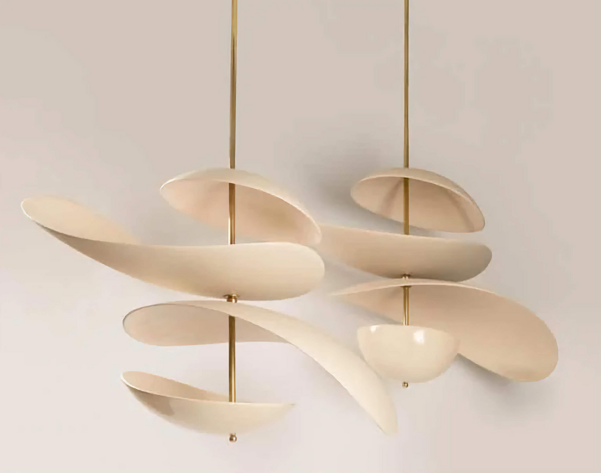 Four Blade Plaster Chandelier Brass Stem | Full from Every Side Living Room or Large Table Wabi Sabi Casalola Lights