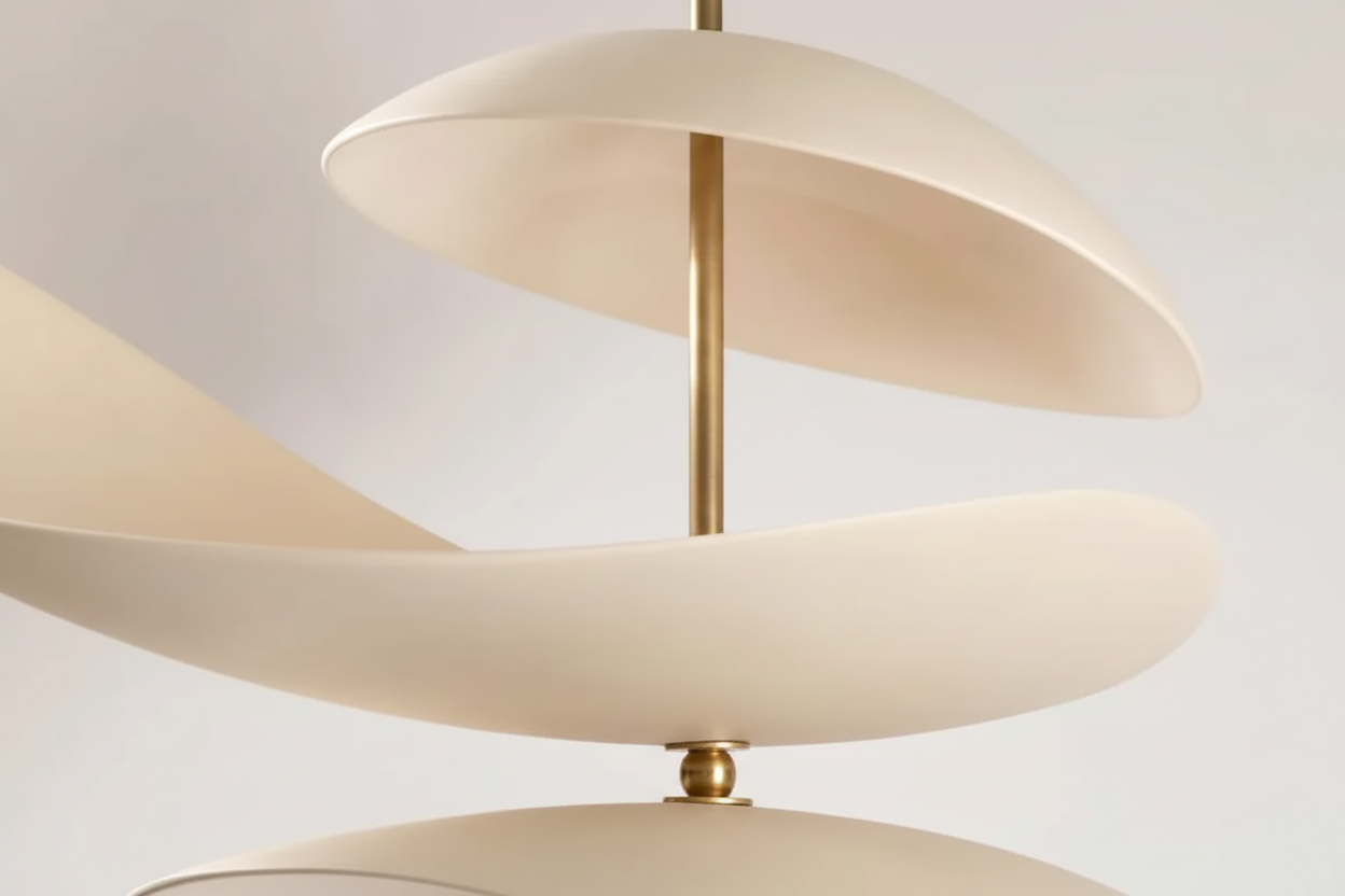 4-tier Sculptural Ceramic Chandelier | Atelier-crafted Pendant in Brass | Modern Art Light for Dining Room or Gallery