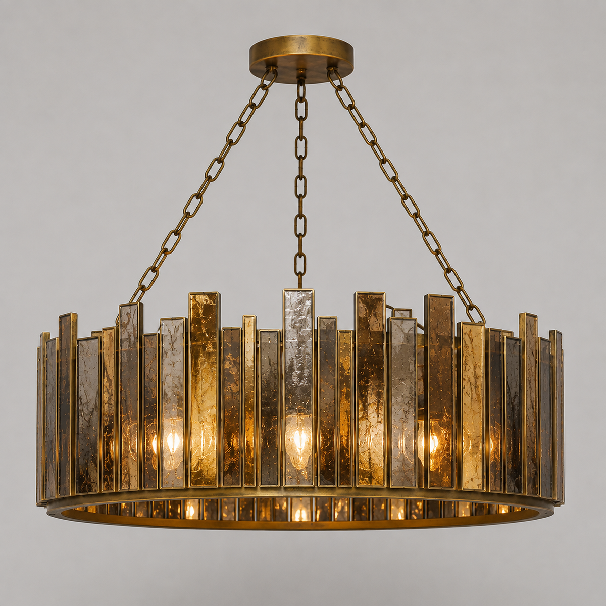 The Solstice Drum Chandelier | Antique Mirrored Glass & Aged Brass