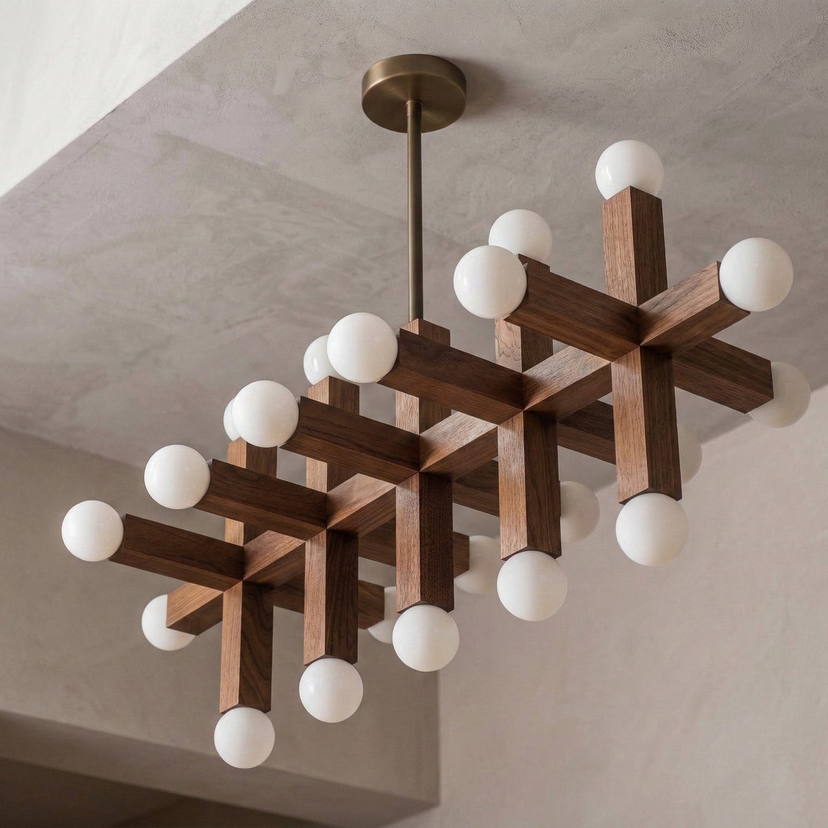 Walnut & Opal Glass Chandelier | 20-light Modular Wood-beam Japandi Modern Dining Loft Casalolalights Luxury Lamps