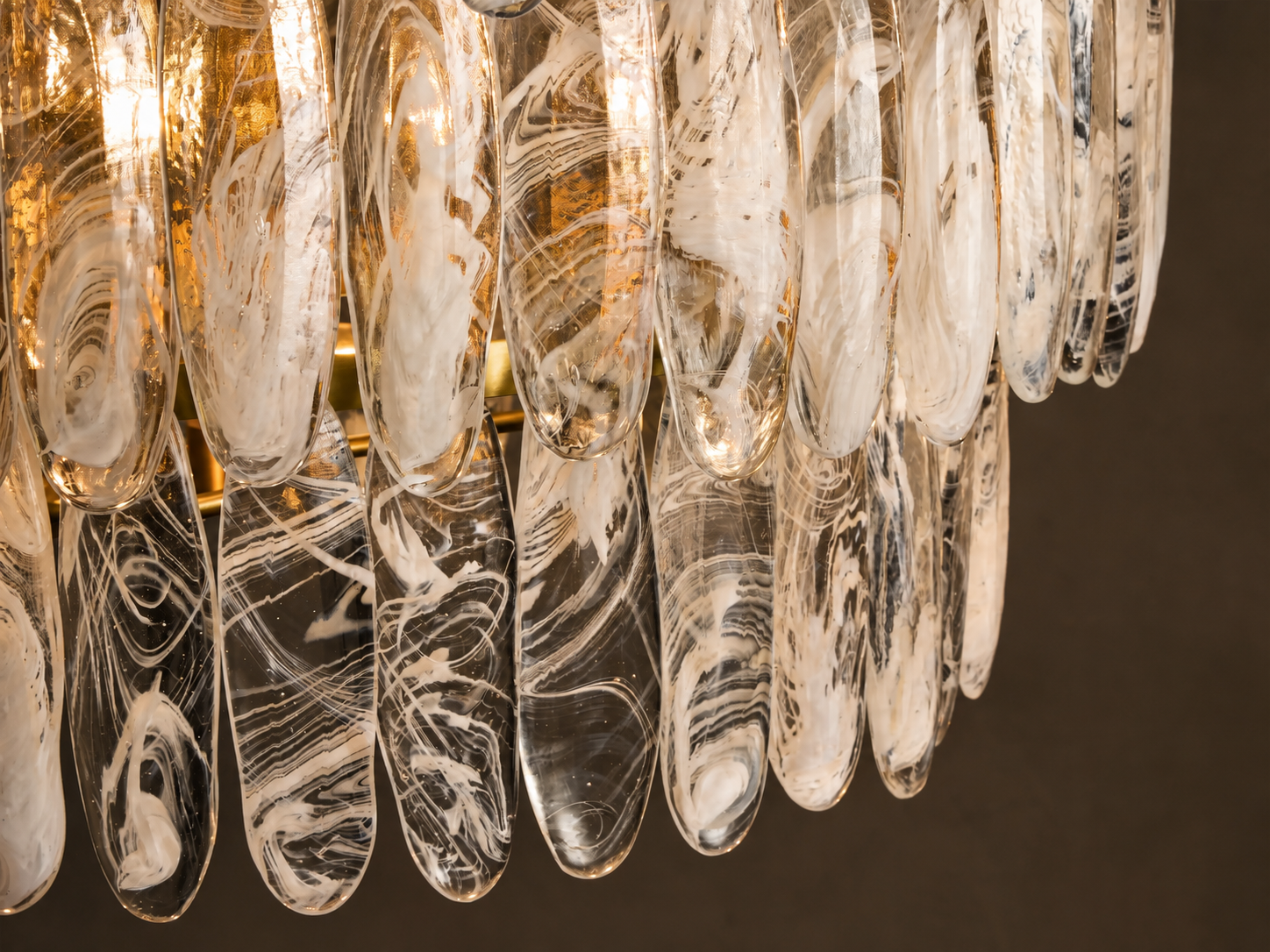 3-TIER SWIRLED GLASS CHANDELIER | 38 INCH SOLID BRASS | CLSWL098BR