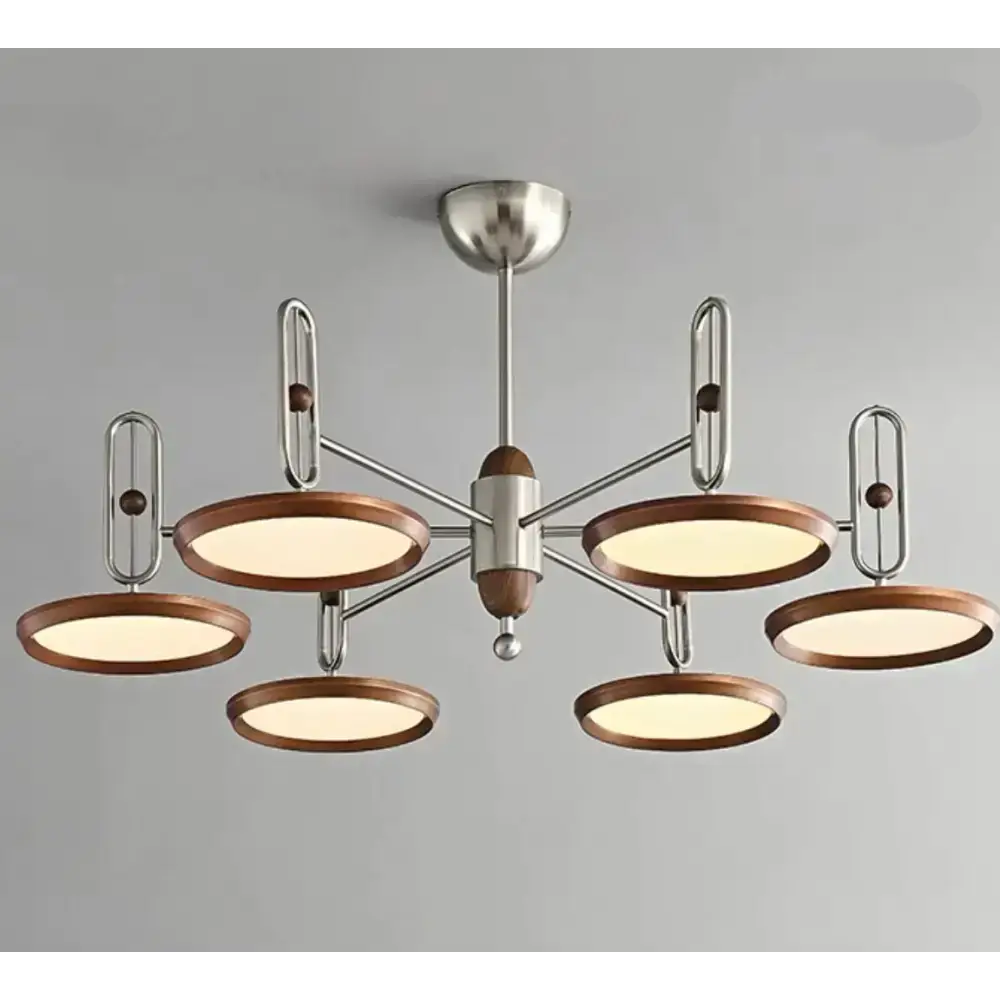 Retro Disc Modern Chandelier | Brushed Steel Ceiling Light Fixture - Semi-flush Mounts